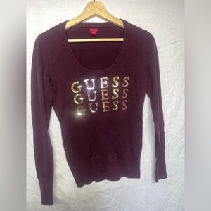 GUESS Los Angeles Sequin Logo Knit Sweater – Women’s Small – Burgundy / Plum